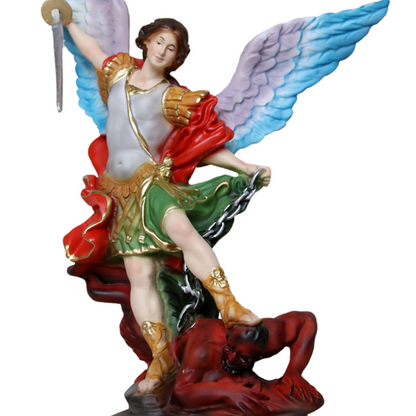 Statua San Michele Arcangelo 20 cm Ali Aperte 28 cm in Resina Piena