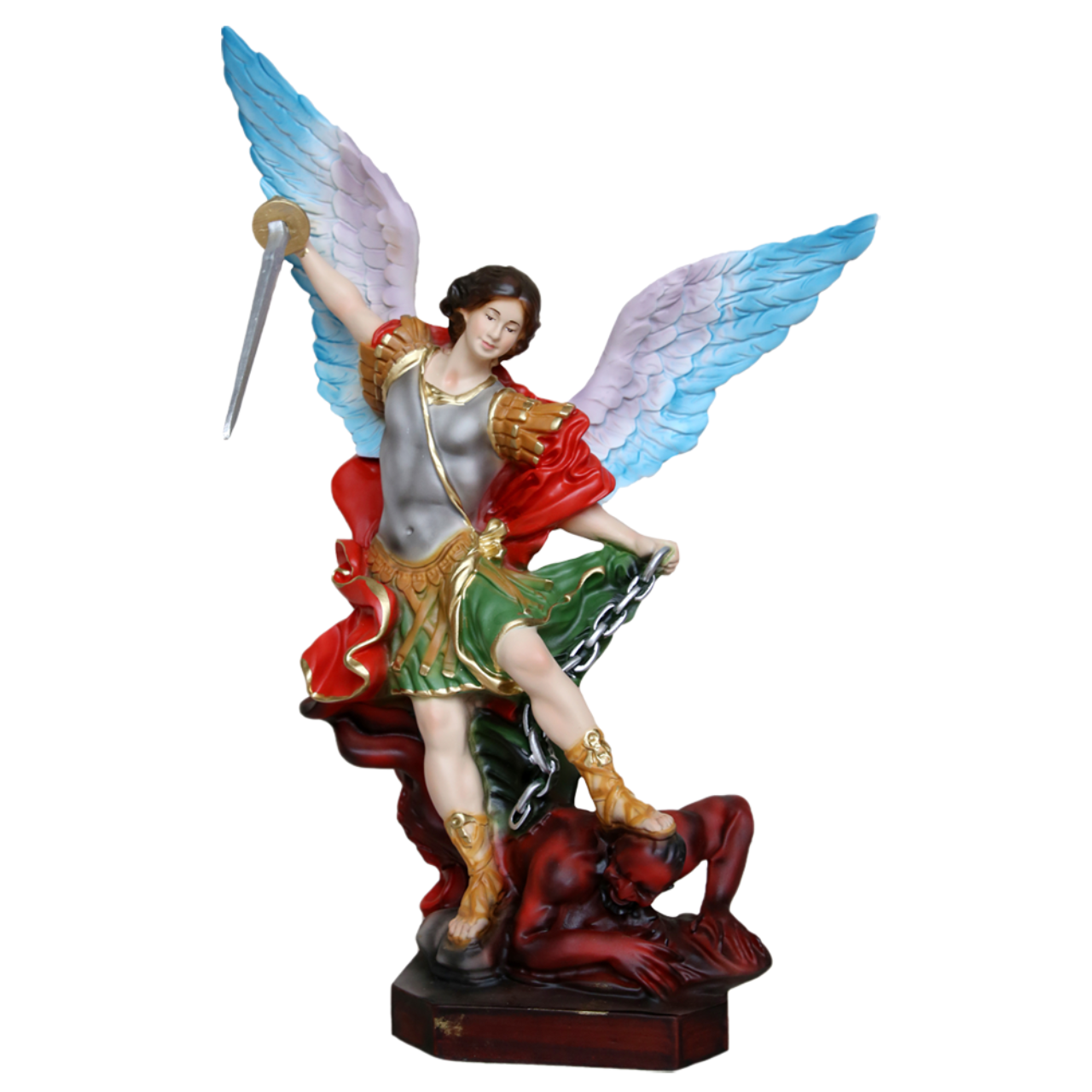 Statua San Michele Arcangelo 30 cm Ali Aperte 40 cm in Resina Piena