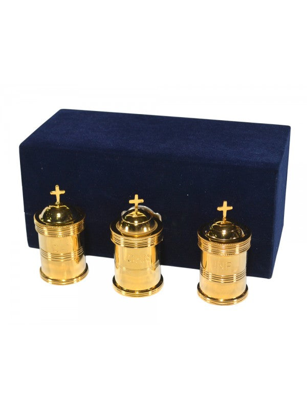 Set Tris Vasetti Oli Santi in Ottone in Astuccio