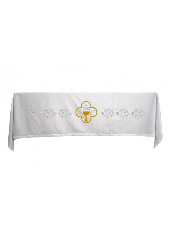 Tovaglia per Altare 160 x 300 Centimetri Ricamo Ricco Calice IHS