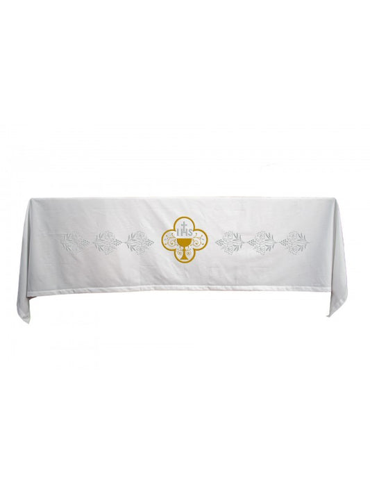 Tovaglia per Altare 160 x 300 Centimetri Ricamo Ricco Calice IHS